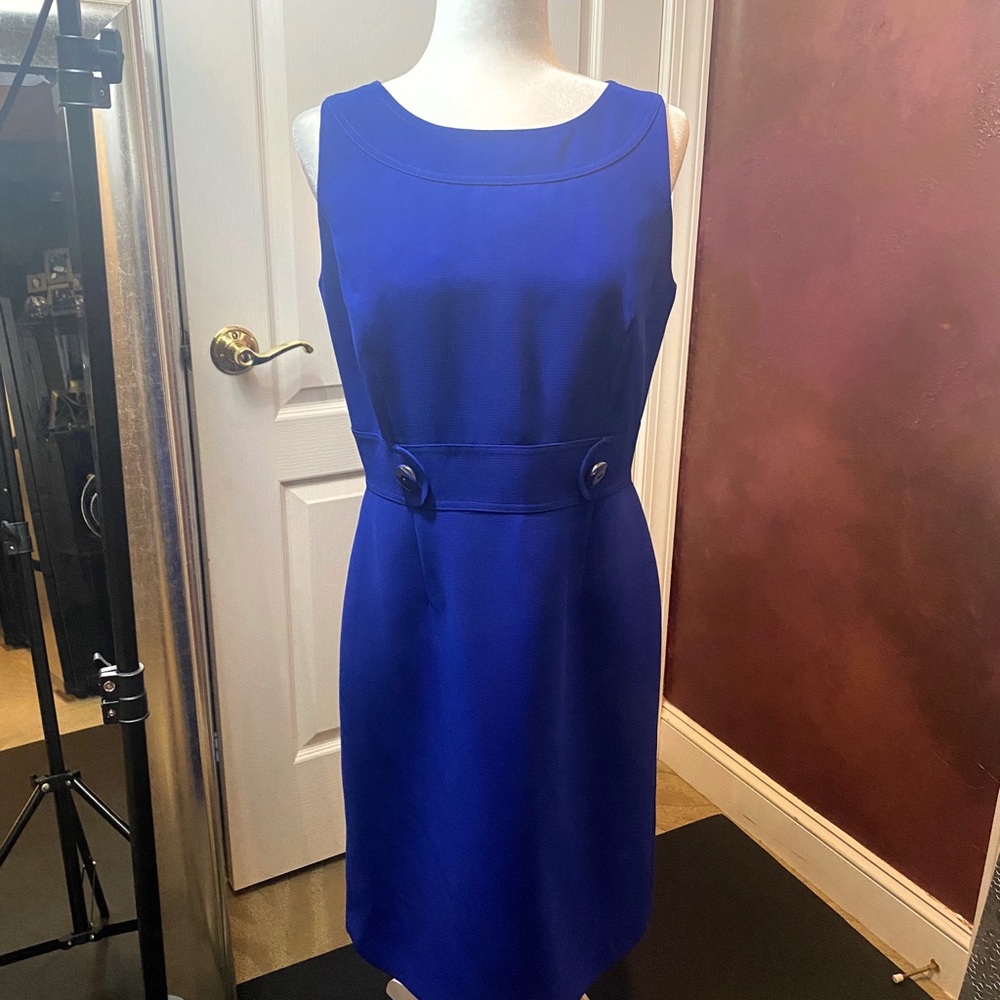 Tahari Royal Blue Sheath Dress with Silver Accents